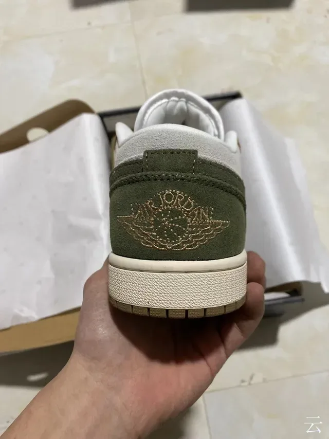 Nike Air Jordan 1 Low Olive Green Beige Suede Lifestyle Sneakers 6