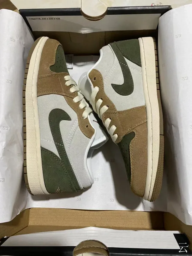 Nike Air Jordan 1 Low Olive Green Beige Suede Lifestyle Sneakers 7