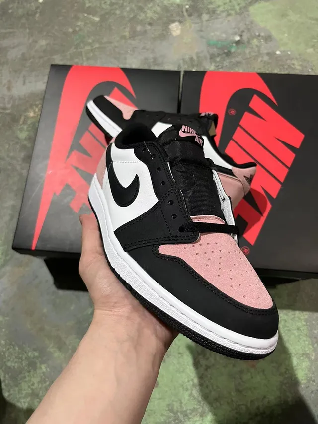 Nike Air Jordan 1 Low Pink Black White Lifestyle Sneakers 2