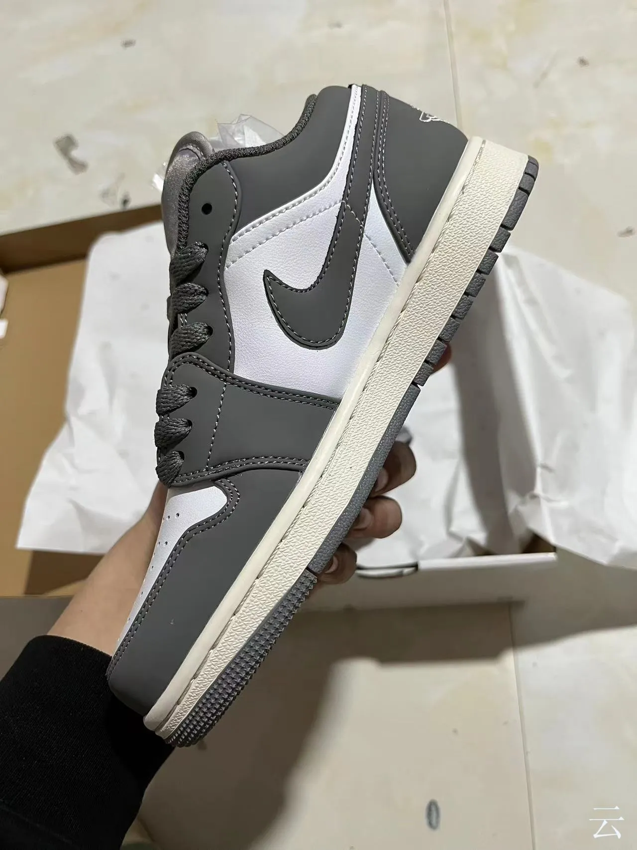 Nike Air Jordan 1 Low White and Dark Gray Lifestyle Sneakers 4