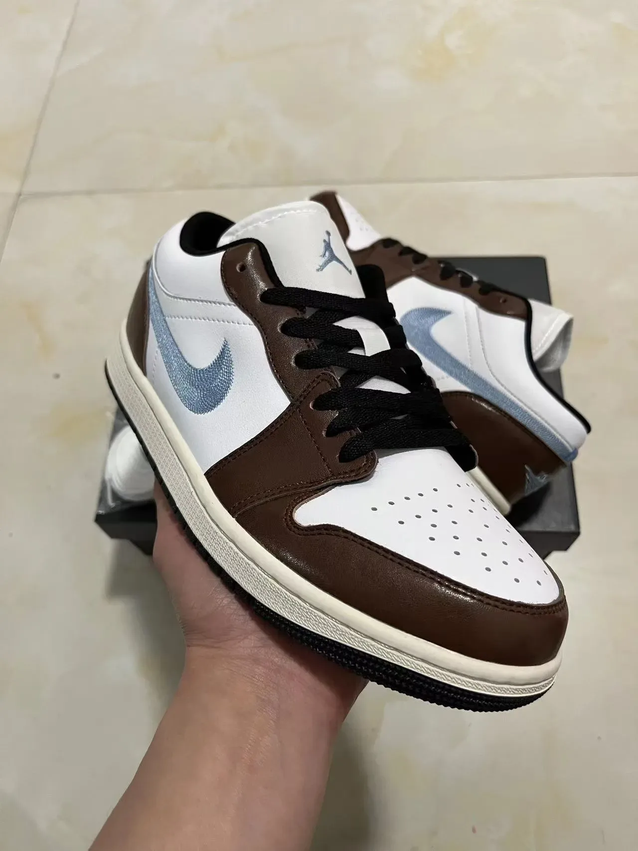 Nike Air Jordan 1 Low White Brown Blue Lifestyle Sneakers 2