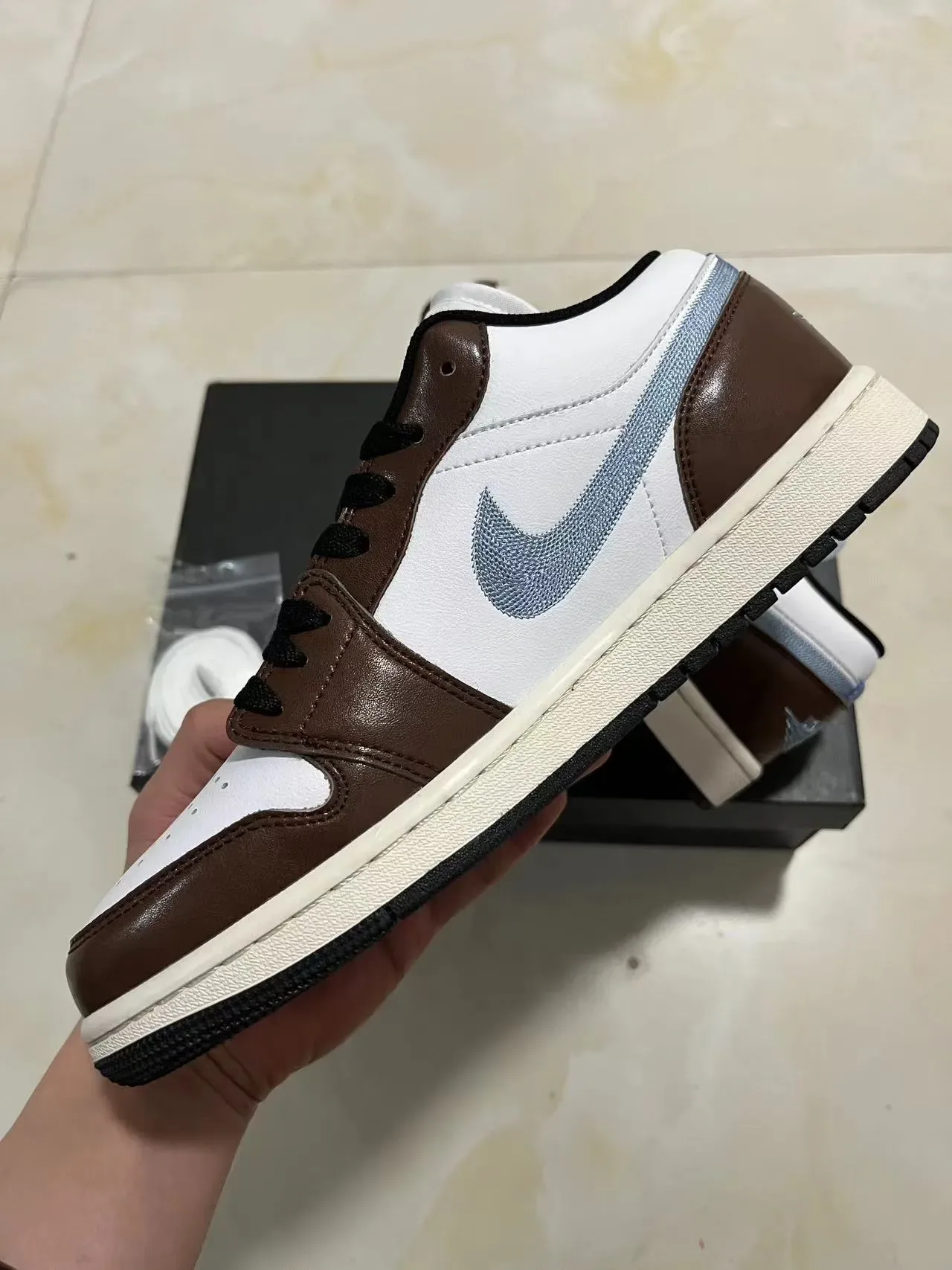 Nike Air Jordan 1 Low White Brown Blue Lifestyle Sneakers 5