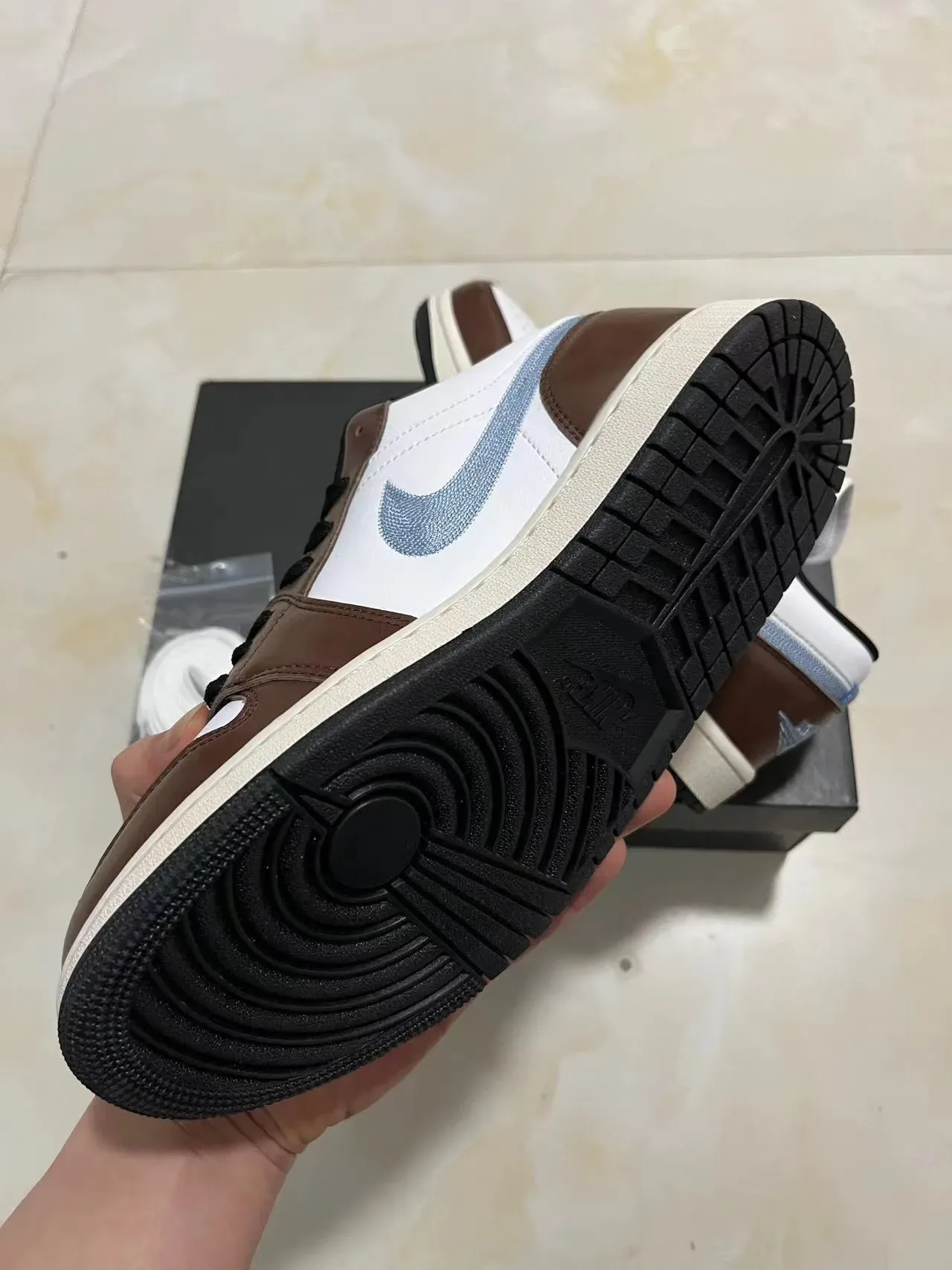 Nike Air Jordan 1 Low White Brown Blue Lifestyle Sneakers 6