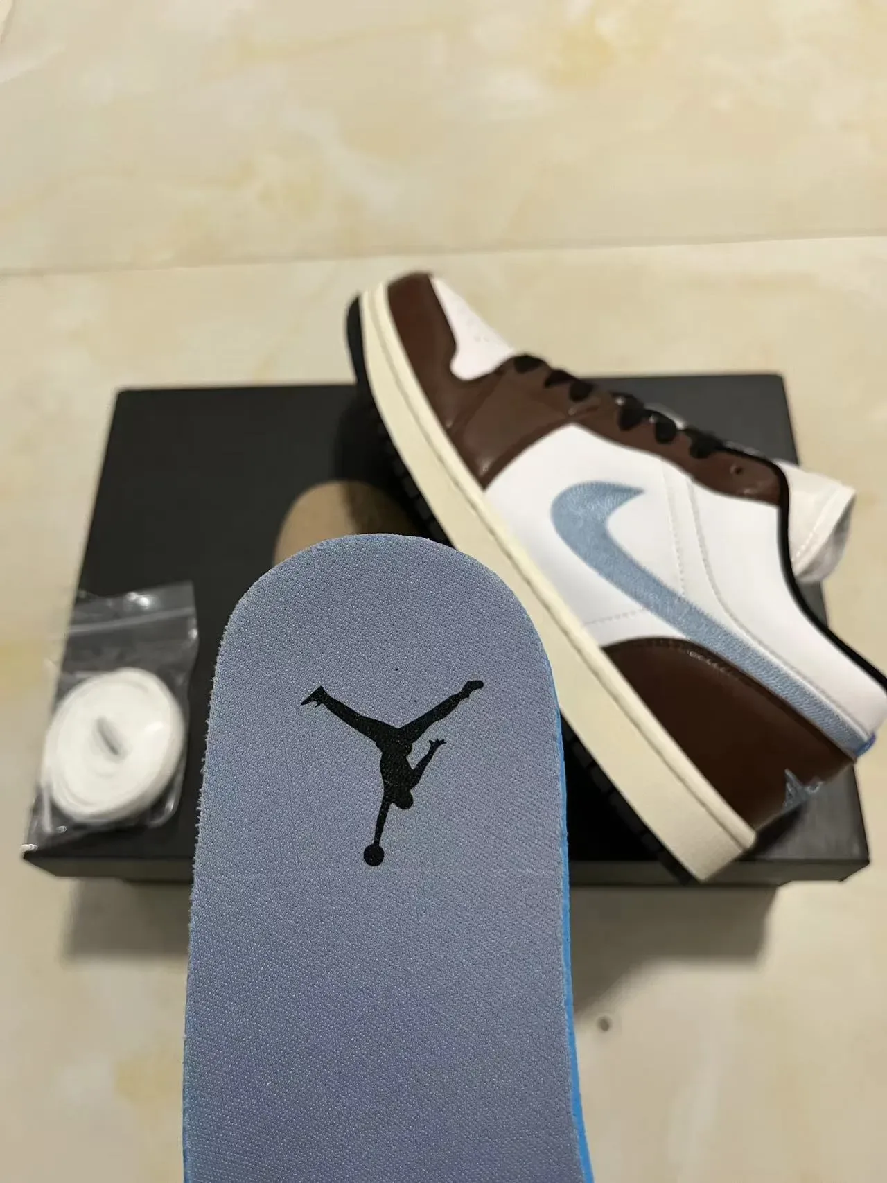 Nike Air Jordan 1 Low White Brown Blue Lifestyle Sneakers 10
