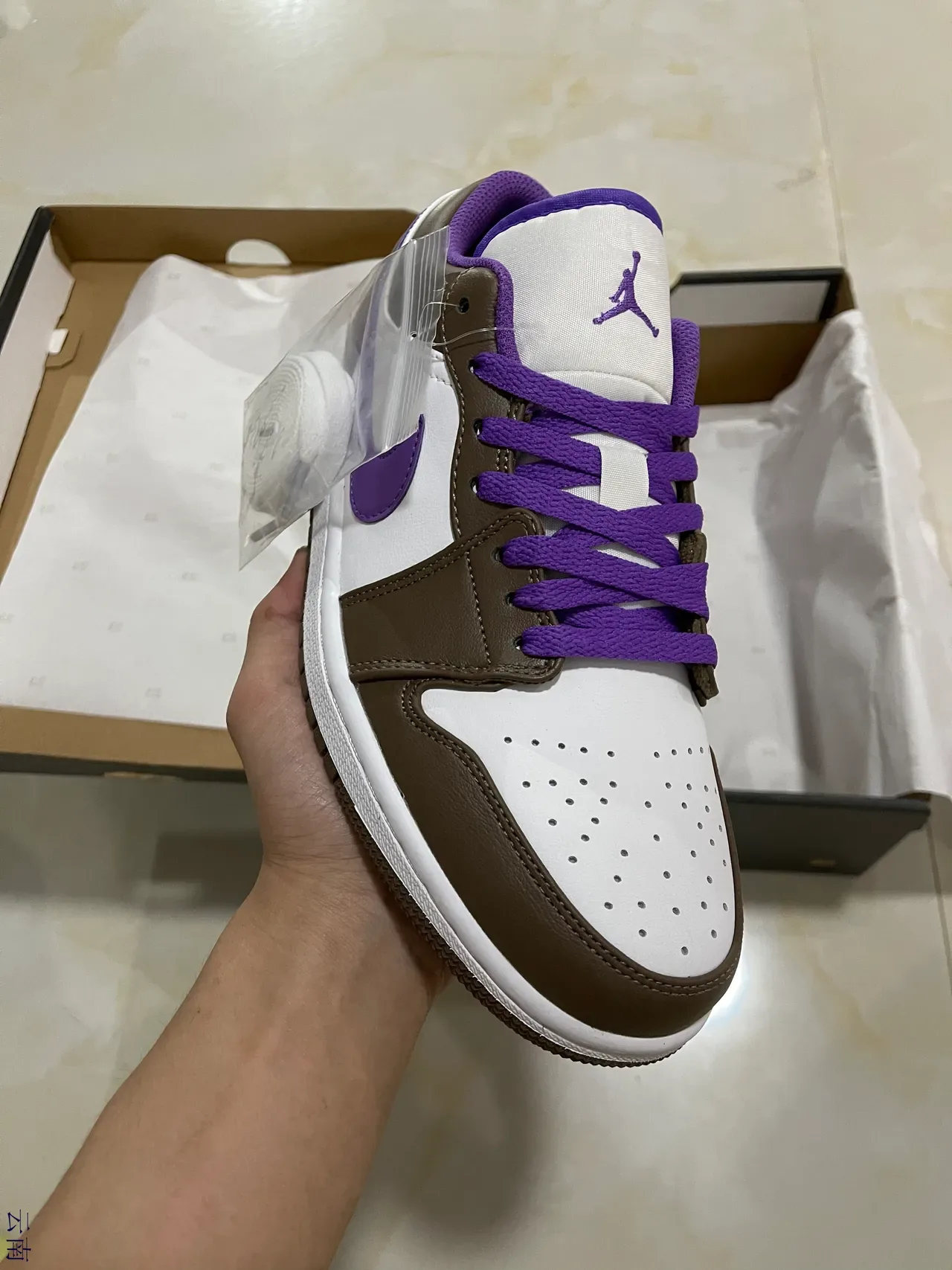 Nike Air Jordan 1 Low White Brown Purple Lifestyle Sneakers 2