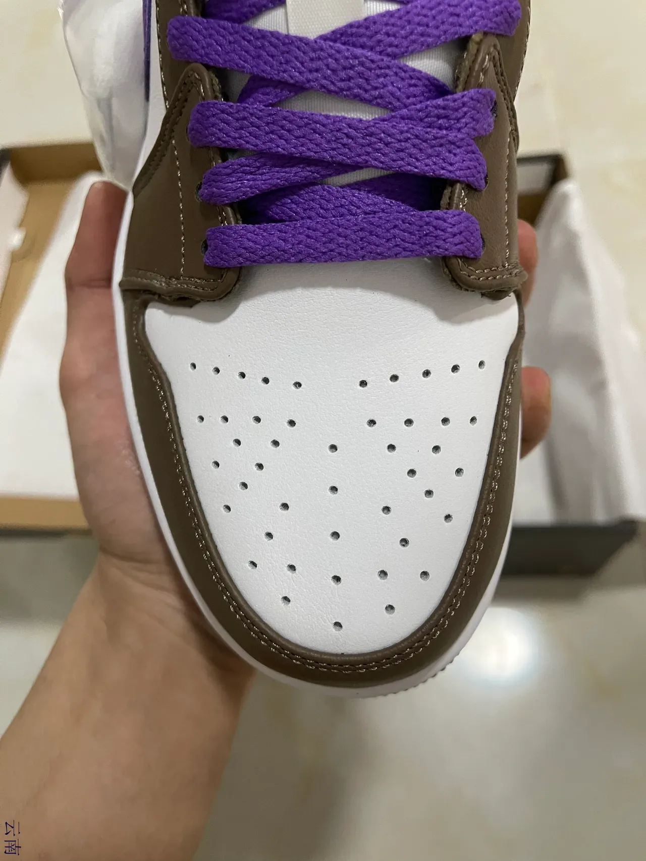 Nike Air Jordan 1 Low White Brown Purple Lifestyle Sneakers 3
