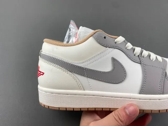 Nike Air Jordan 1 Low White Gray Red Lifestyle Sneakers 3