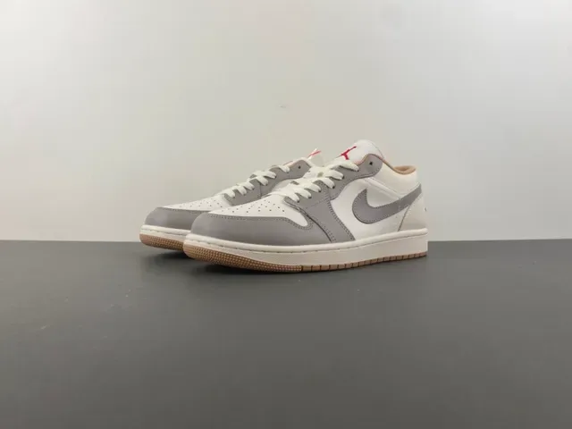 Nike Air Jordan 1 Low White Gray Red Lifestyle Sneakers 10