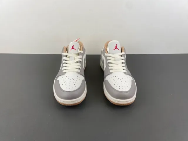 Nike Air Jordan 1 Low White Gray Red Lifestyle Sneakers 11