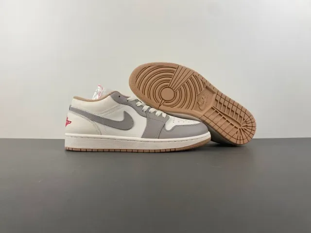 Nike Air Jordan 1 Low White Gray Red Lifestyle Sneakers 12