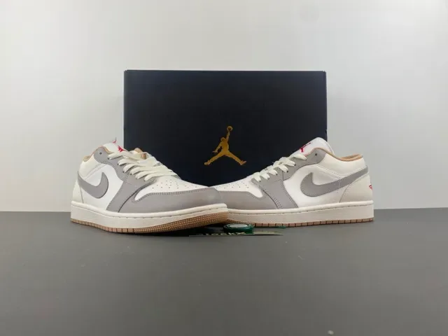 Nike Air Jordan 1 Low White Gray Red Lifestyle Sneakers 13