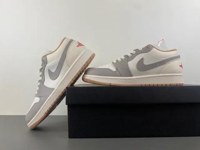 Nike Air Jordan 1 Low White Gray Red Lifestyle Sneakers 14