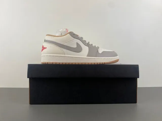 Nike Air Jordan 1 Low White Gray Red Lifestyle Sneakers 15