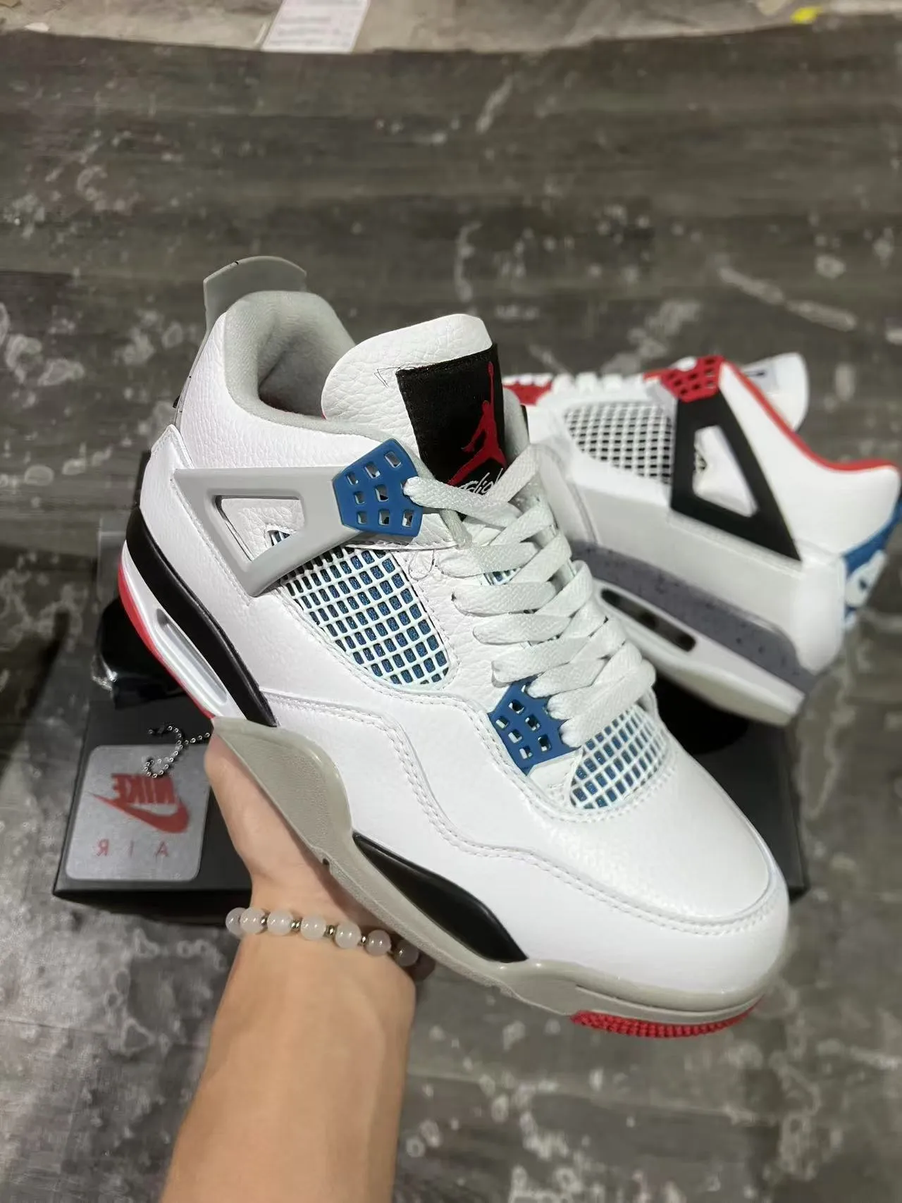 Nike Air Jordan 4 White Black Red Blue Basketball Shoes 2