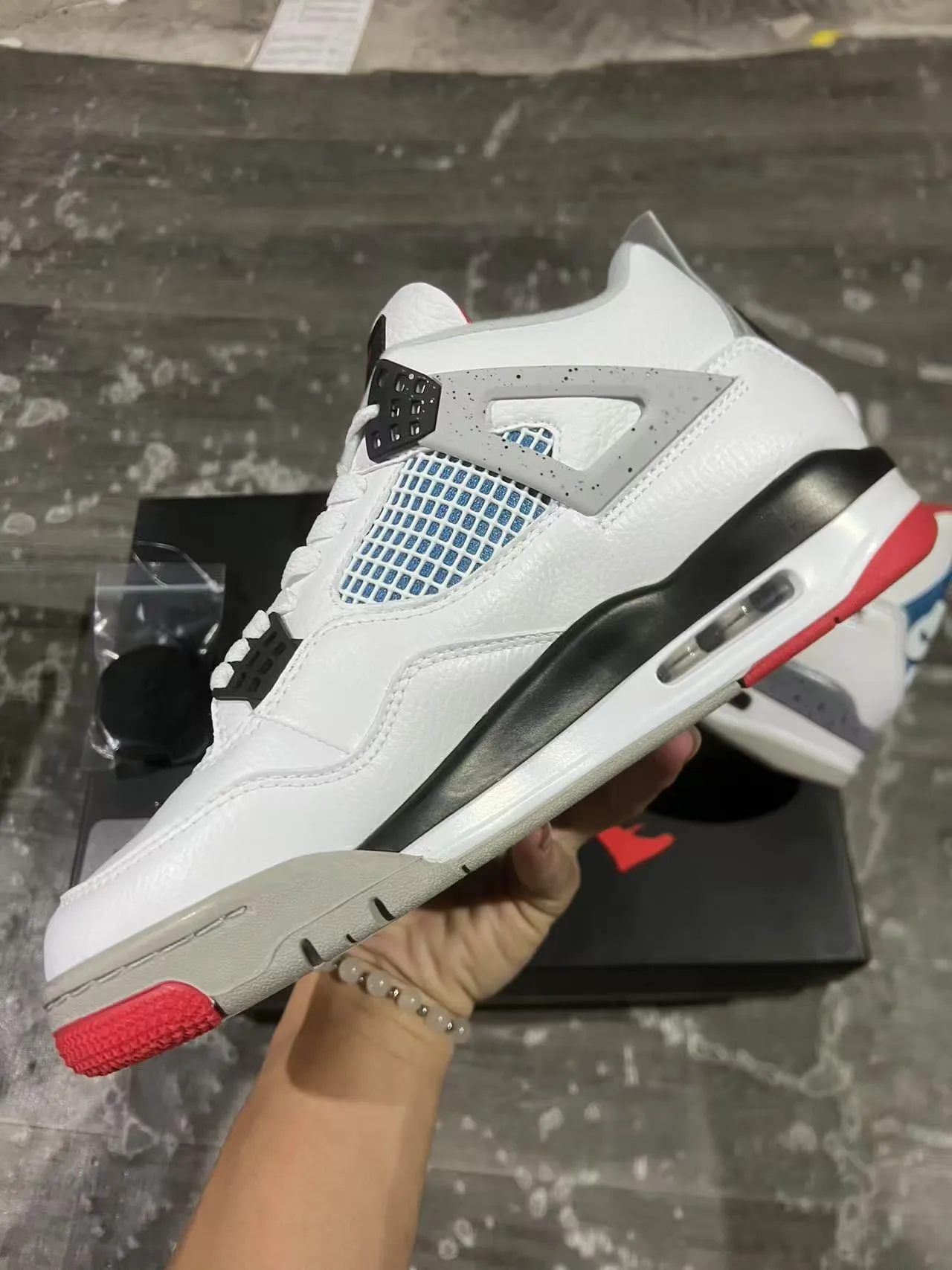 Nike Air Jordan 4 White Black Red Blue Basketball Shoes 5