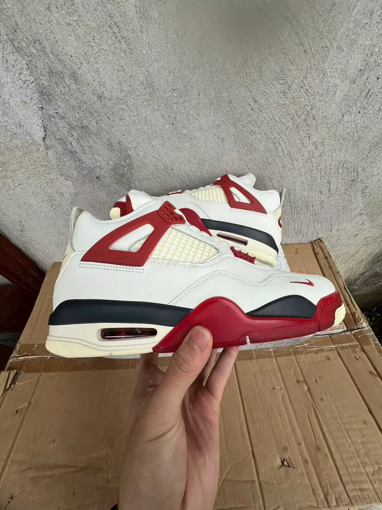 Nike Air Jordan 4 White Red Black Basketball Shoes 7