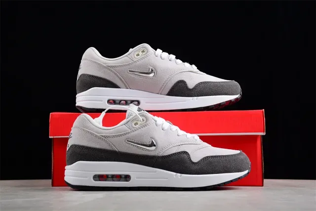 Nike Air Max 1 Light Gray and Charcoal Gray Lifestyle Sneakers 15