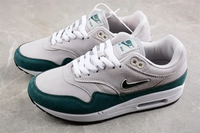 Nike Air Max 1 Light Gray and Deep Green Lifestyle Sneakers 2