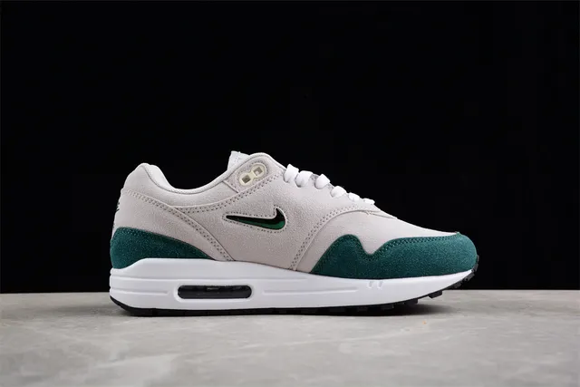 Nike Air Max 1 Light Gray and Deep Green Lifestyle Sneakers 4