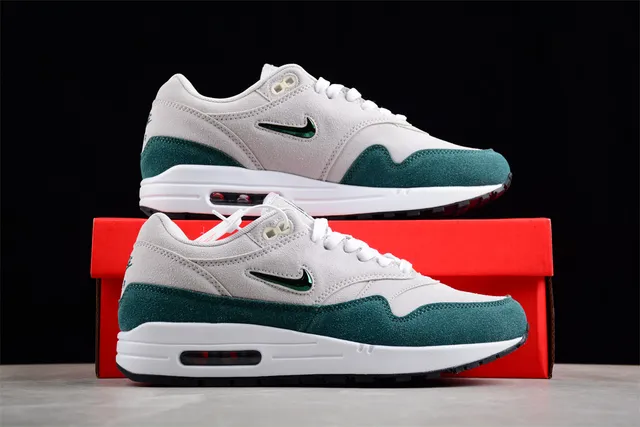 Nike Air Max 1 Light Gray and Deep Green Lifestyle Sneakers 8