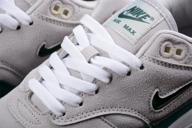 Nike Air Max 1 Light Gray and Deep Green Lifestyle Sneakers 14