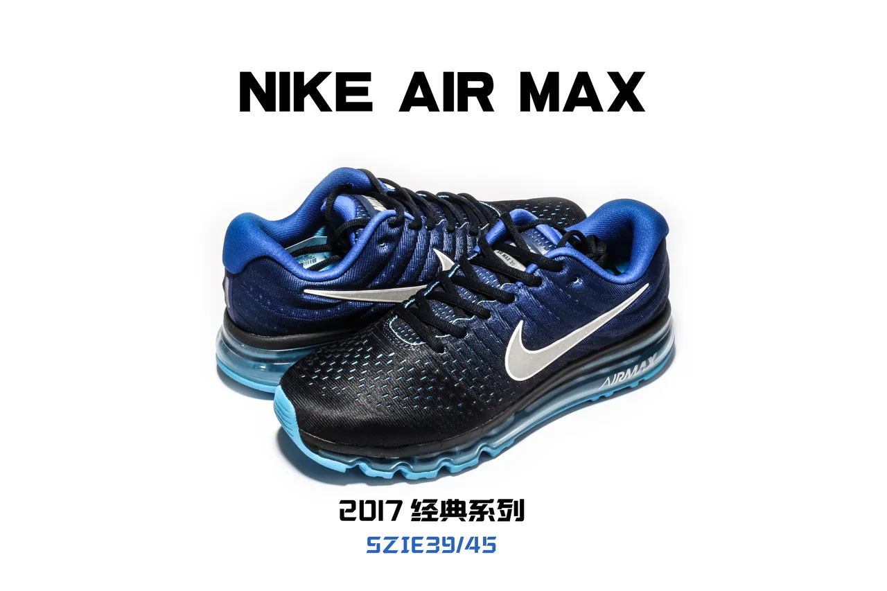 Nike Air Max Black Blue Knit Upper Full-Length Unit Running Shoes 6