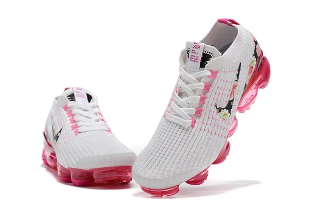 Nike Air VaporMax طباعة زهورية أبيض وردي حذاء رياضي أسلوب حياة 2