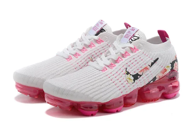 Nike Air VaporMax طباعة زهورية أبيض وردي حذاء رياضي أسلوب حياة 4