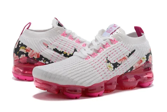 Nike Air VaporMax طباعة زهورية أبيض وردي حذاء رياضي أسلوب حياة 5