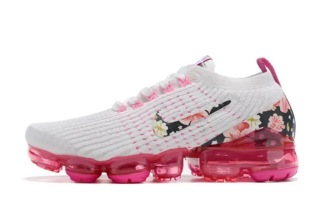 Nike Air VaporMax طباعة زهورية أبيض وردي حذاء رياضي أسلوب حياة 7