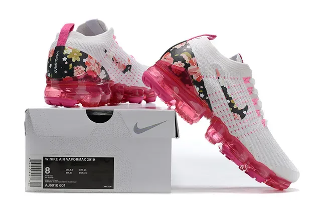Nike Air VaporMax طباعة زهورية أبيض وردي حذاء رياضي أسلوب حياة 8