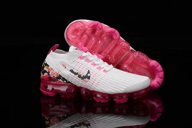 Nike Air VaporMax طباعة زهورية أبيض وردي حذاء رياضي أسلوب حياة 14