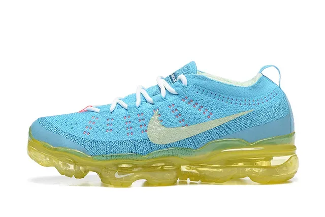 Nike Air VaporMax Flyknit Azul Cian e Amarelo Tênis Lifestyle 4