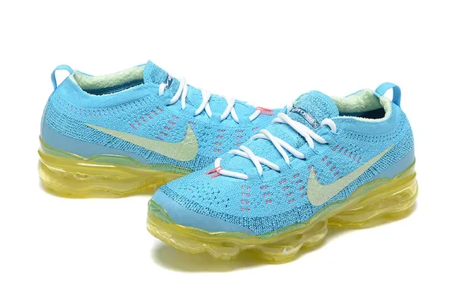 Nike Air VaporMax Flyknit Azul Cian e Amarelo Tênis Lifestyle 5