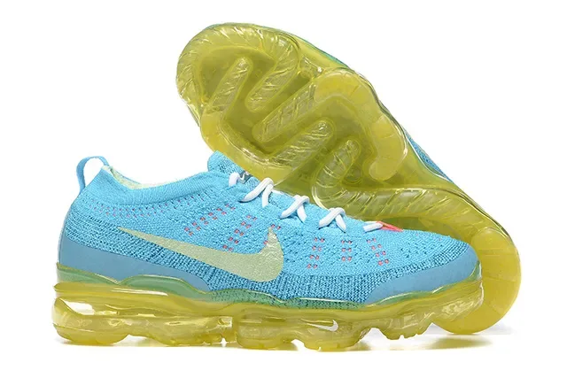 Nike Air VaporMax Flyknit Azul Cian e Amarelo Tênis Lifestyle 6