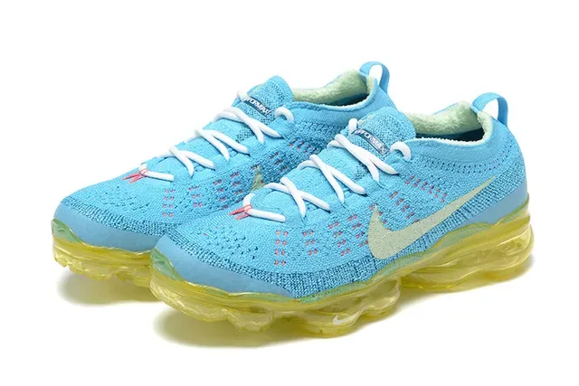 Nike Air VaporMax Flyknit Azul Cian e Amarelo Tênis Lifestyle 7