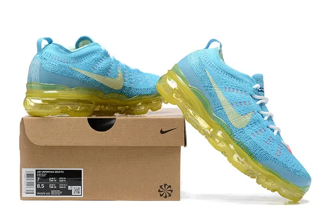Nike Air VaporMax Flyknit Azul Cian e Amarelo Tênis Lifestyle 8
