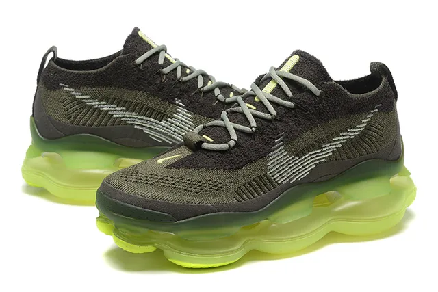 Nike Army Green Yellow Knit Upper Full-Length Visible Air Unit Lifestyle Sneakers 5