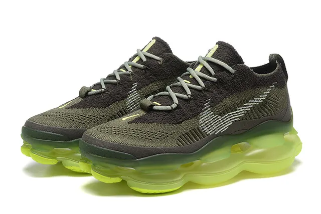 Nike Army Green Yellow Knit Upper Full-Length Visible Air Unit Lifestyle Sneakers 7