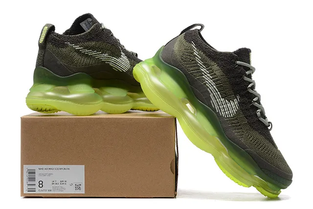 Nike Army Green Yellow Knit Upper Full-Length Visible Air Unit Lifestyle Sneakers 8