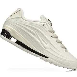 Nike Beige Black Ribbed Knit Upper Shox Column Heel Lifestyle Sneakers
