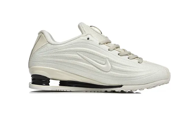 Nike Beige Black Ribbed Knit Upper Shox Column Heel Lifestyle Sneakers 2
