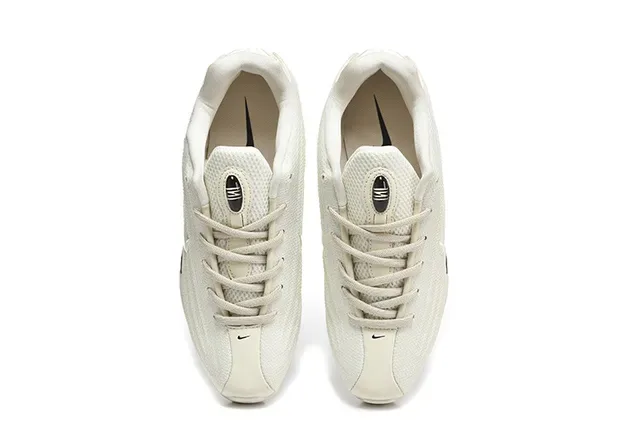 Nike Beige Black Ribbed Knit Upper Shox Column Heel Lifestyle Sneakers 3