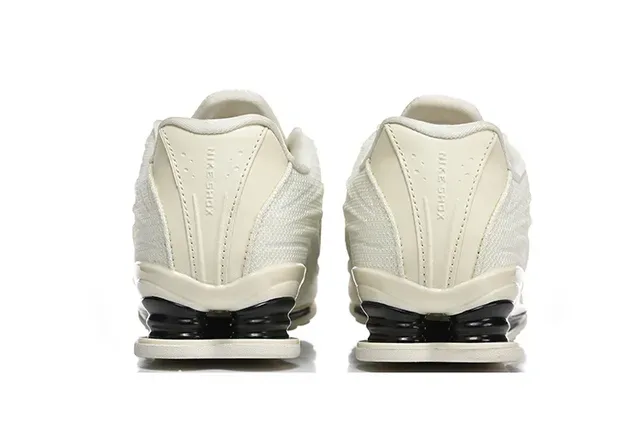 Nike Beige Black Ribbed Knit Upper Shox Column Heel Lifestyle Sneakers 4