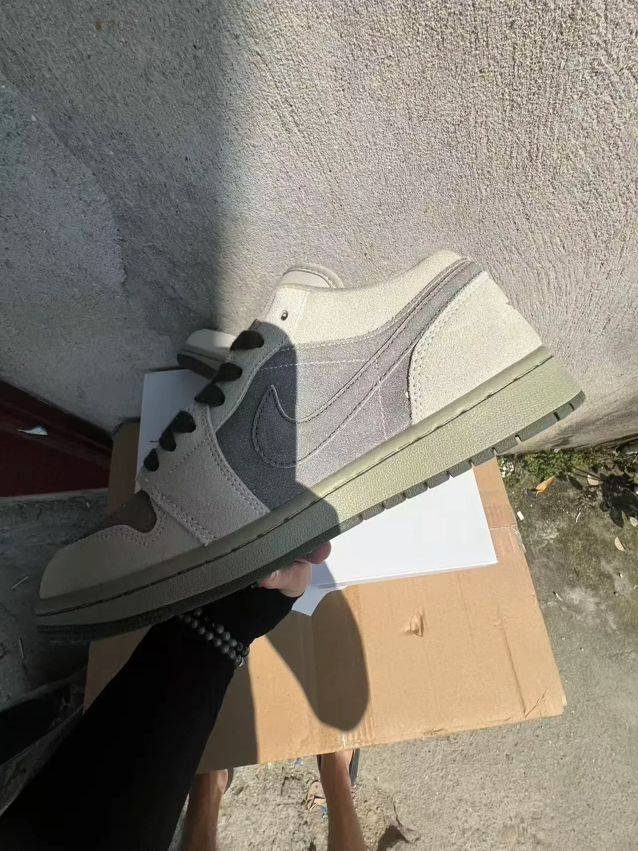 Nike Beige Gray Suede-and-Synthetic Paneling Tonal Embroidery Lifestyle Sneakers 5