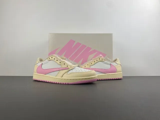Nike Tênis Lifestyle Bege e Rosa de Couro Superior Baixo 13
