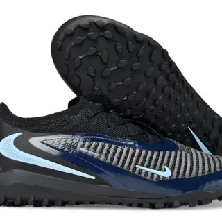 Nike Negro Azul Bajo Corte Upper de Tejido Brillante Sintético Cage Turf Zapatos de Fútbol