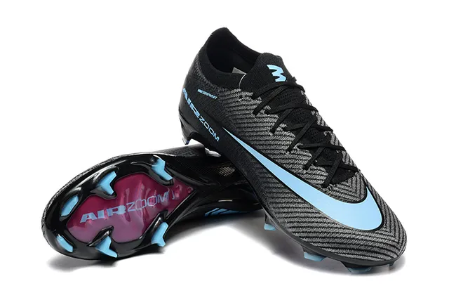 Nike Black Blue Low-Cut Textured Knit Upper Firm-Ground Soccer Shoes 7