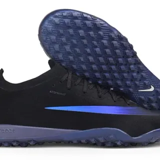 Nike Zapatos de fútbol Negro Azul con ajuste Sock-Fit, parte superior de punto con acento Swoosh eléctrico para césped