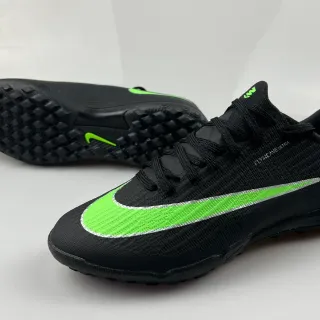 Nike Black Green Flyweave Upper Neon Swoosh Turf Soccer Shoes